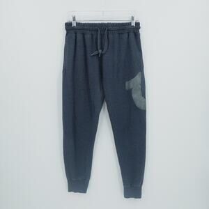 True Religion Sweatpant Men Small Blue Jogger Drawstring Side Logo Lounge Casual